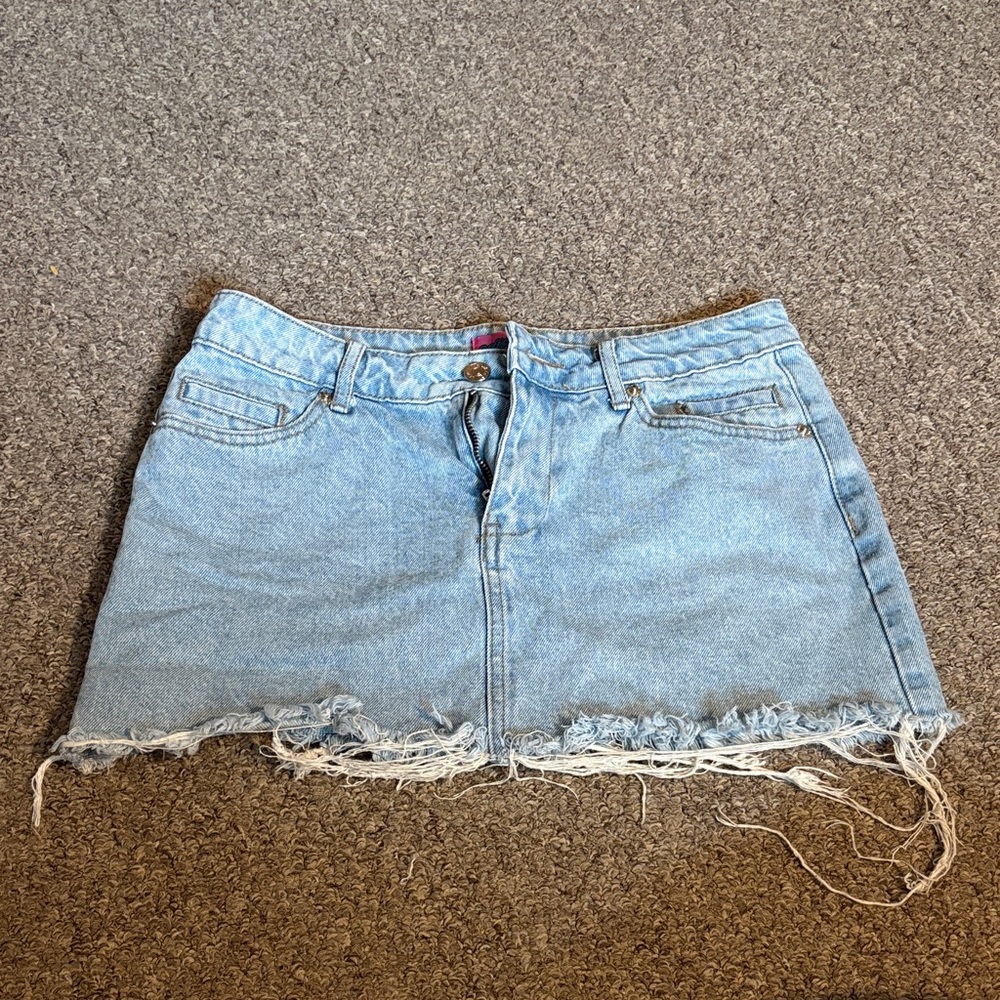 Edikted Denim Frayed Hem Mini Skirt